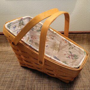 Vtg Longaberger Medium Vegetable Basket Double Handles w/ Liner Protector 2000